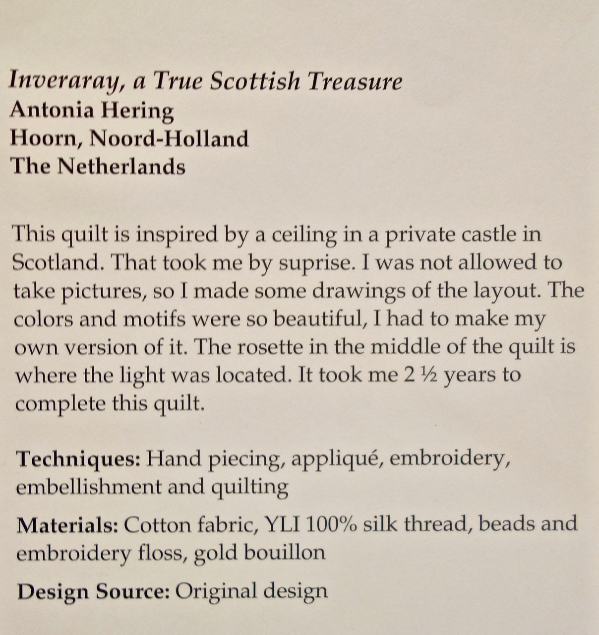 Antonia Hering's "Inveraray, a True Scottish Treasure" quilt story