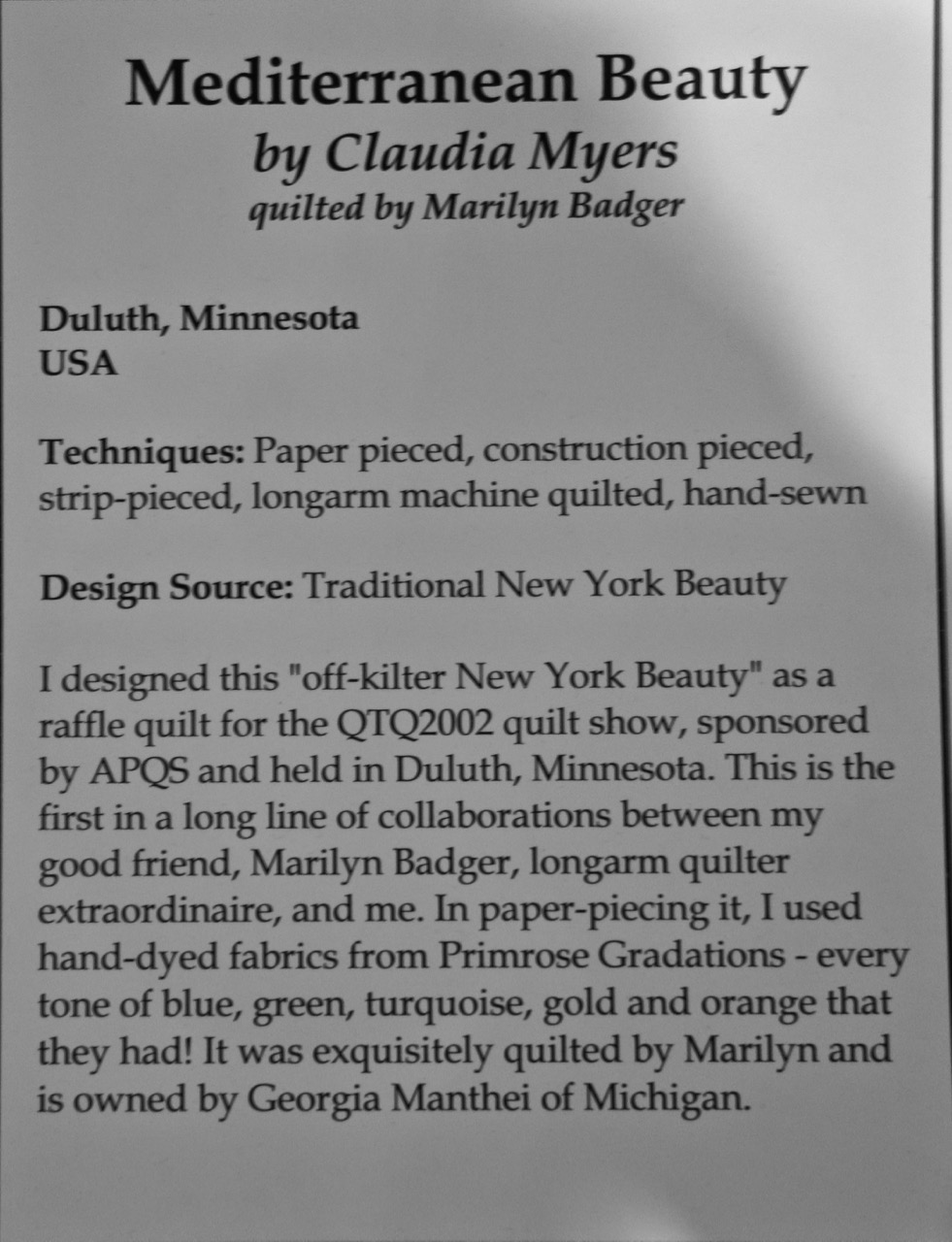 "Mediterranean Beauty" - Claudia Myers & Marilyn Badger - sign