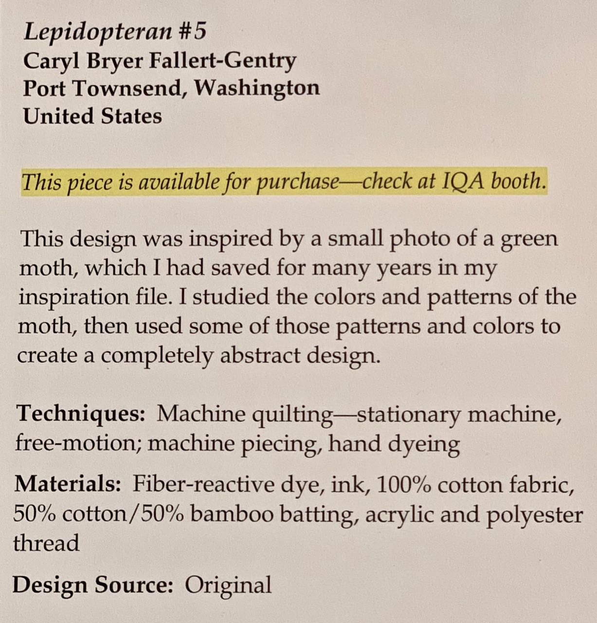 "Lepidopteran #5" by Caryl Bryer Fallert-Gentry - Sign