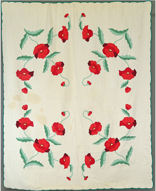 Poppy Kit Quilt by Ethel Abernathy, circa 1940. Gift of Judith Abernathy, TTU-H2015-082-003. Photo courtesy Museum of Texas Tech University.