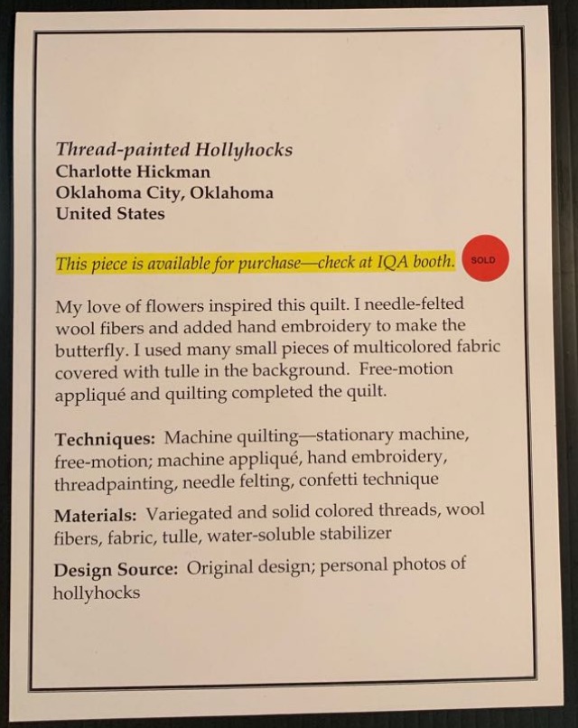 "Thread-painted Hollyhocks" by Charlotte Hickman - Sign