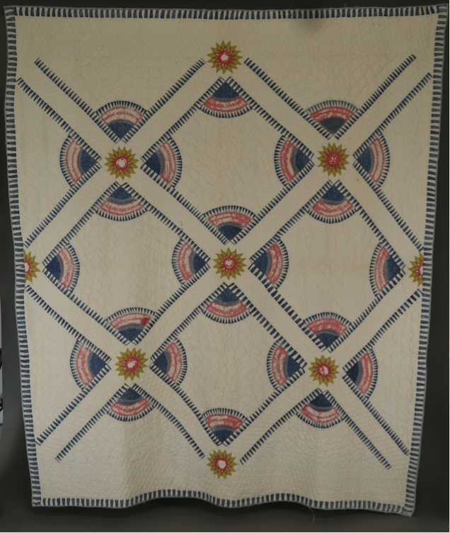 Rocky Mountain Road Quilt, pieced in 1858 by an unknown quilter, quilted by Mary Ann Nelson McNeese (Mrs. H. J.) in 1898, Gift of Mrs. J. C. Morton, TTU-H1969-061. Photo courtesy of the Museum of Texas Tech University.